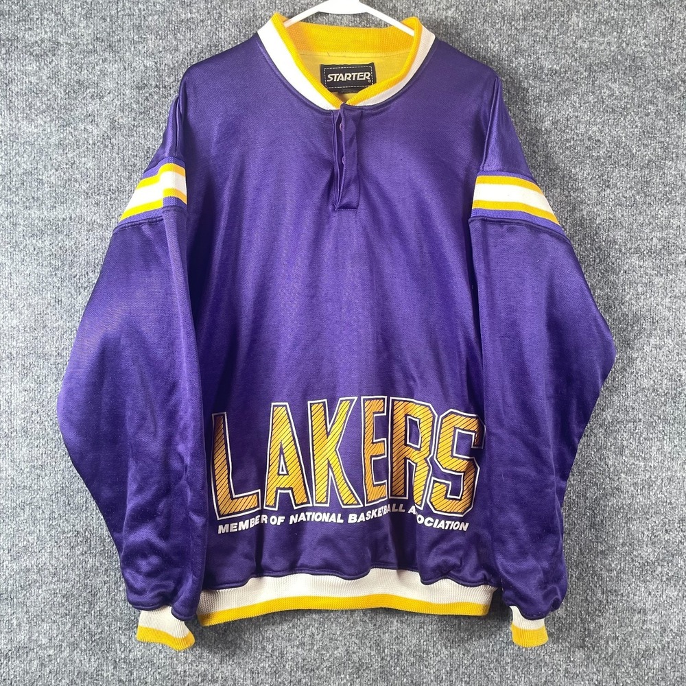 VTG Starter Los Angeles Lakers Sweatshirt Mens XL Purple Henley 80s Warm Up NBA
